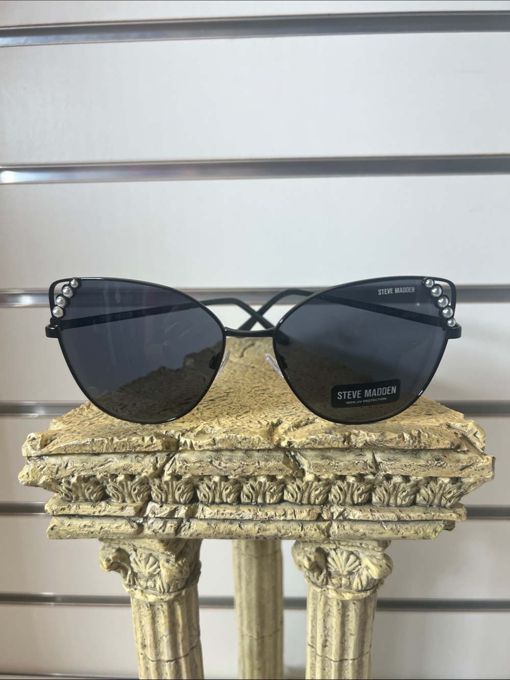 Steve Madden Black Cat-Eye Sunglasses with Pearl Accent